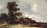 Jan Van Goyen Famous Paintings - Farmyard with Haystack